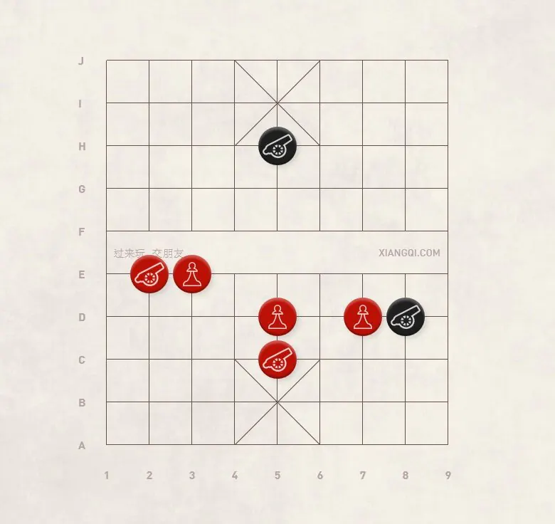 Diagram 4&nbsp;Red's Central Cannon with Riverbank Cannon, Black's Central Cannon with Pawn Ranked Cannon