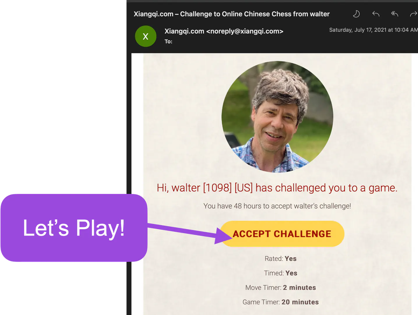 challenge to a game email - accept the challenge