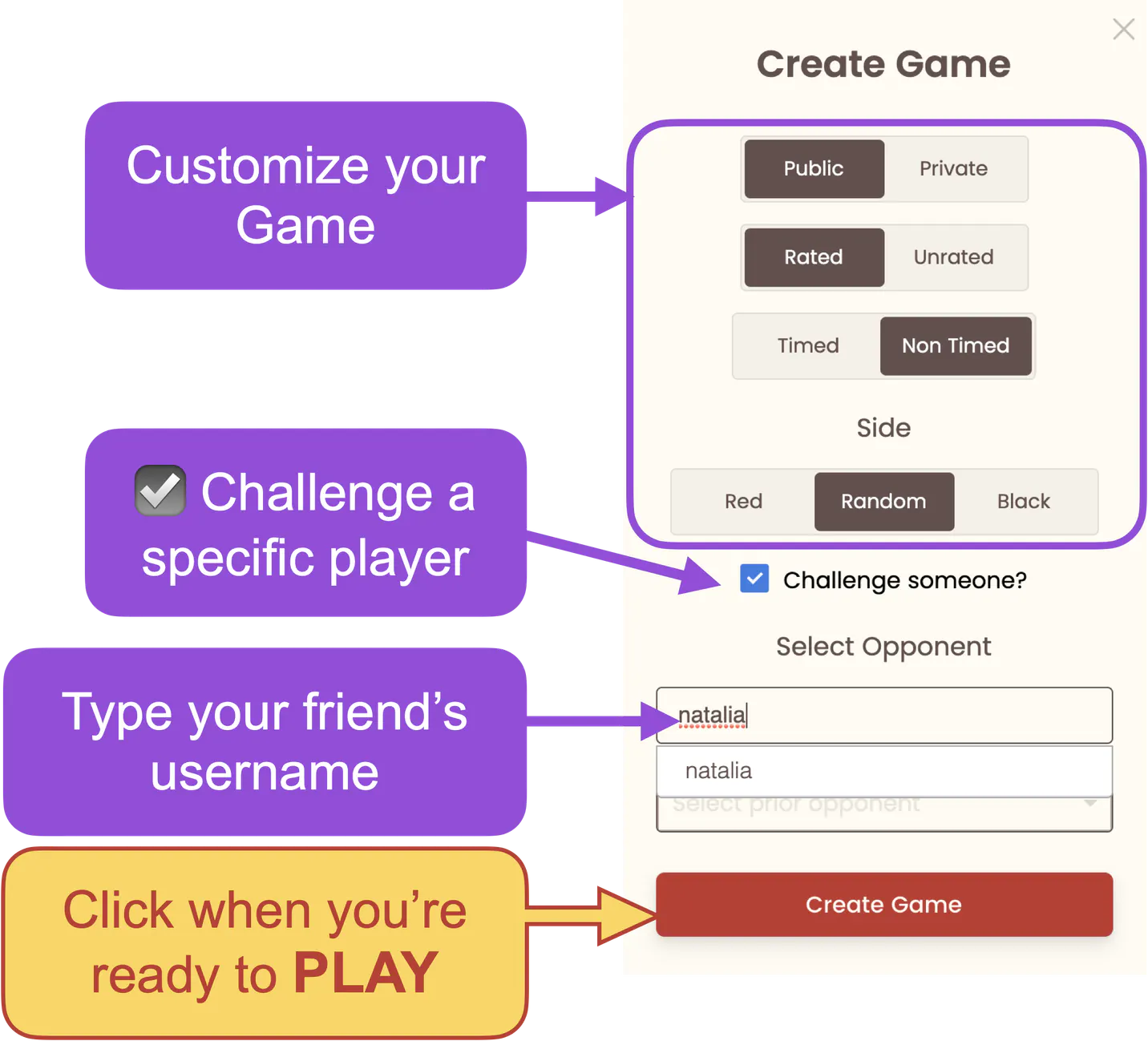 create new game modal to challenge friend