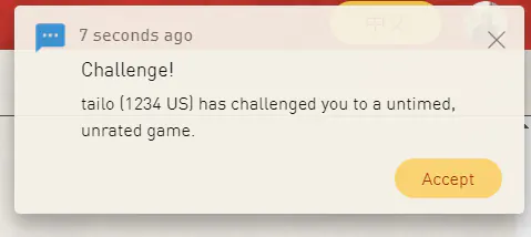 shows a notification of someone challenging you to a game